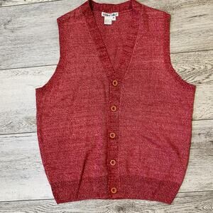 WinterSilks Sweater Vest Womens Medium Red Button Front 100% Silk Knit Quiet Lux